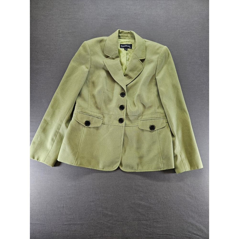 Evan-Picone Suit Womens 12 Lime Green Textured 3-Button Blazer Jacket Business